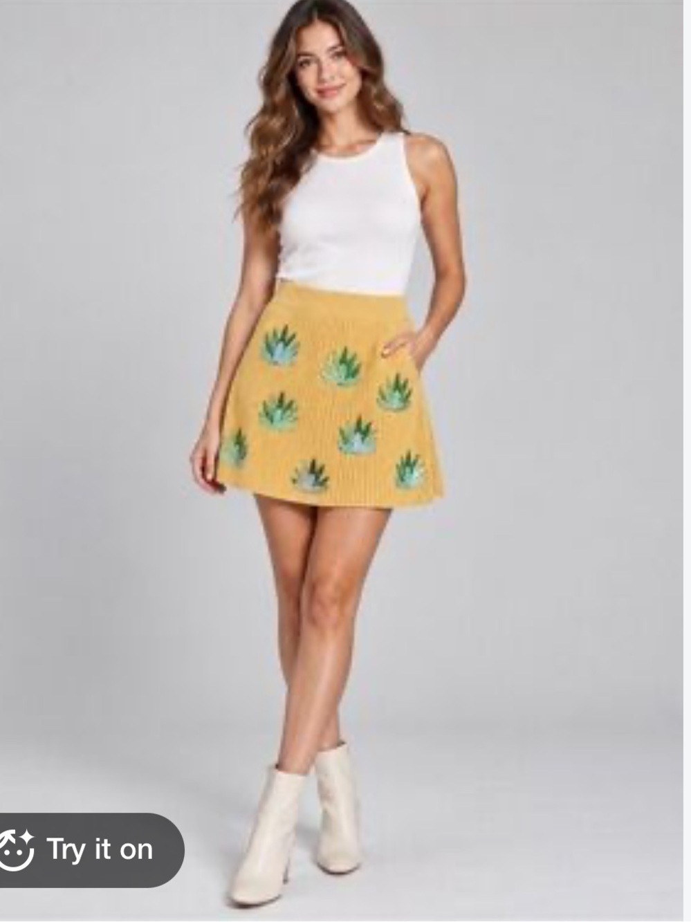 QUEEN OF SPARKLES Yellow Agave Sequin Knit Bubble Pleat Skirt Size XS